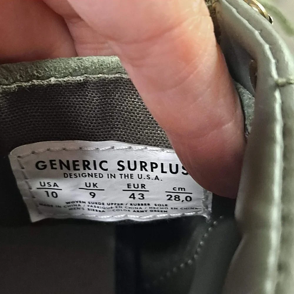 Generic Surplus Sierra Mens Size 10 Army Green Hi Top Suede Sneakers Basketweave
